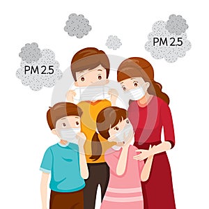 Parent And Child Wearing Air Pollution Mask For Protect Dust PM2.5, PM10, Smoke, Smog photo