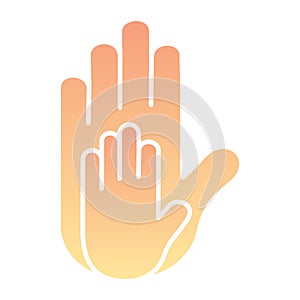 Parent and childs hands flat icon. Small hand in big one color icons in trendy flat style. Family arms gradient style