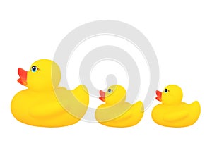 Parent dolls and baby duck isolated on white background