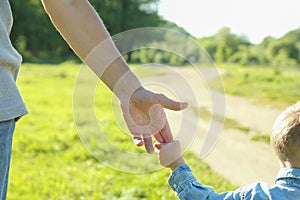 Parent holds the hand of a small child