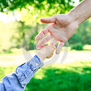 Parent holds the hand of a small child