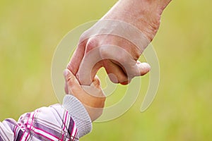 Parent holds the hand of a small child