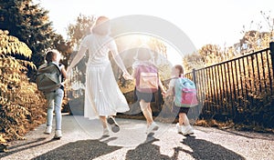 Parent and pupils are going to school