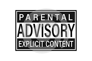 Parental advisory label text. Icon vector flat