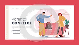 Parental Conflict Landing Page Template. Family Problem, Angry Parents Yelling, Scold Each Other. Mother and Father Yell