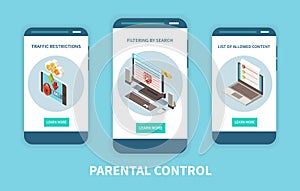 Parental Control Apps Isometric Set