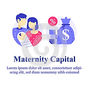 Parental or family leave program, maternity or paternity capital, money payment for first child birth photo