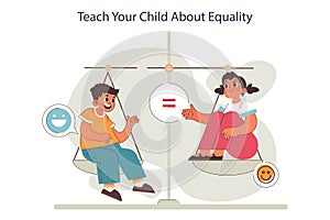 Parenting advice. Boy and girl learning about equaility. Upbringing