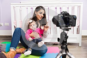 Parenting video blogger at work
