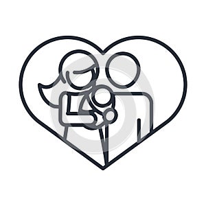 Parents with baby in love heart realtionship together family day, icon in outline style