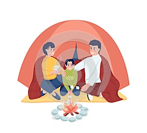 Parents with child camping semi flat color vector characters