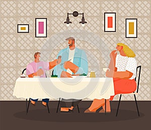 Parents and Child Eating Out Together Vector