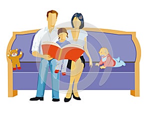 Parents with child reading aloud