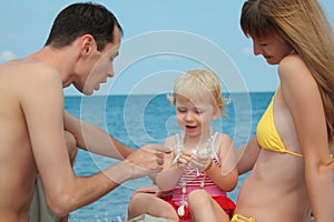 Parents with child on sea shore