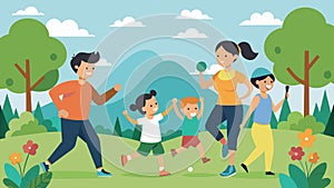 Parents and children bond over their love for fitness and the outdoors as they participate in a family fitness scavenger