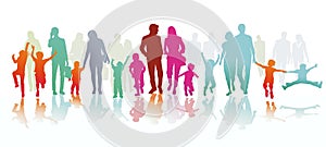 Parents and children, families group picture, illustration