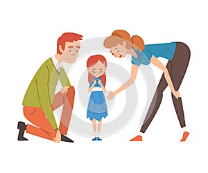 Parents Comforting Their Daughter, Mother and Father Caring for Child, Happy Family Relationship Vector Illustration