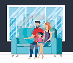 Parents couple with daughter waching tv