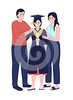 Parents and daughter alumnus semi flat color vector characters photo