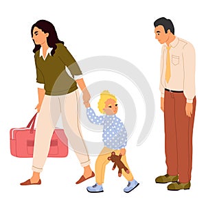 Parents divorce vector illustration wife with child leaving husband