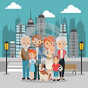 Parents, grandparents and kids icon. Family design. City Landsca