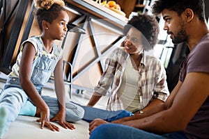 Parents having serious conversation with teenage child with problem solving attitude