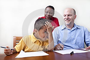 Parents helping son