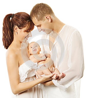 Parents holding newborn baby. Family concept