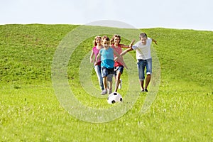 Parents and kids running