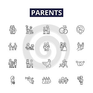 Parents line vector icons and signs. guardians, moms, dads, progenitors, forebears, progenitors, ancestors, kin outline
