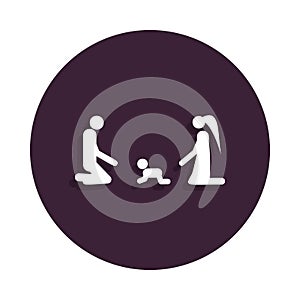 parents play with an infant icon in badge style. One of marriage collection icon can be used for UI, UX