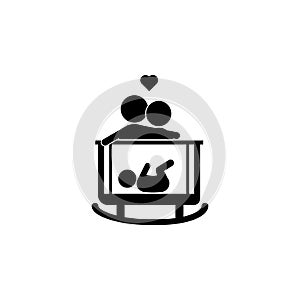 Parents put to sleep the baby icon. Simple black family icon. Can be used as web element, family design icon