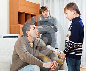 Parents scolding son in home