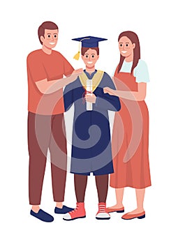 Parents and son alumnus semi flat color vector characters photo
