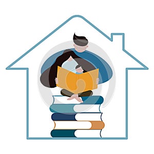 Parents teach their children ,reading a book ,learning, home school