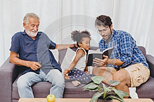 Parents teaching children for clever genius little girl and smart family concept