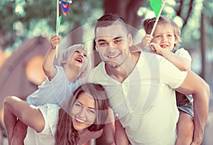 Parents walking with children