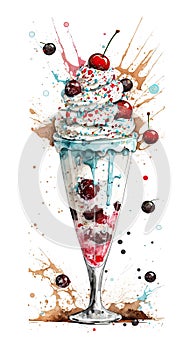 Parfait Dessert Ice Cream Sundae with Cherries on Top