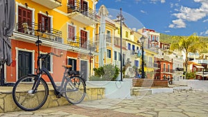 Parga city buildings bike colors in Epirus Greece