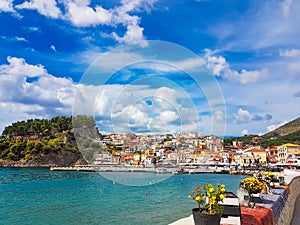 Parga city in October sea buildings tourist resort in greece