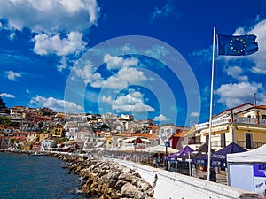 Parga city in October sea buildings tourist resort in greece