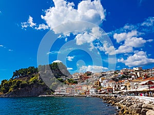 Parga city in October sea buildings tourist resort in greece