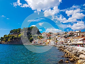 Parga city in October sea buildings tourist resort in greece