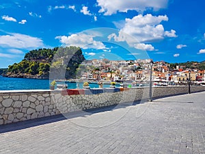 Parga city in October sea buildings tourist resort in greece