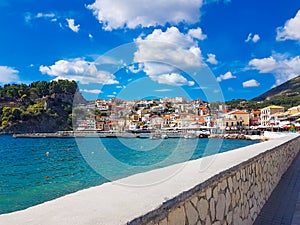 Parga city in October sea buildings tourist resort in greece