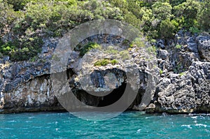 Parga, Epirus - Greece. Approaching a sea cave to the sea area of Parga