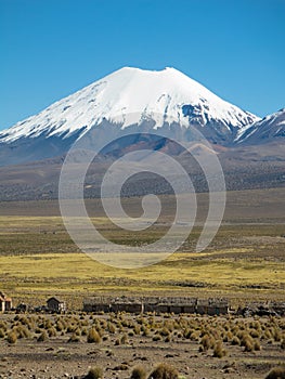 Parinacota volcano. High Andean landscape in the Andes