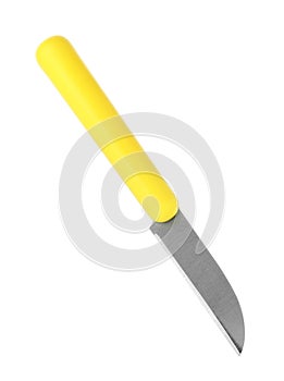 Paring knife with yellow handle isolated