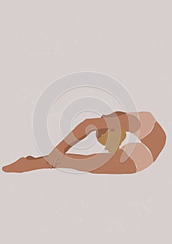 Paripurna Bhujangasana pose of yoga classes,set of illustrations with pastel colors minimalism cute drawings