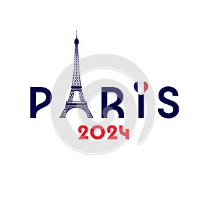 Paris 2024, t shirt print design with Eiffel Tower and flag in heart